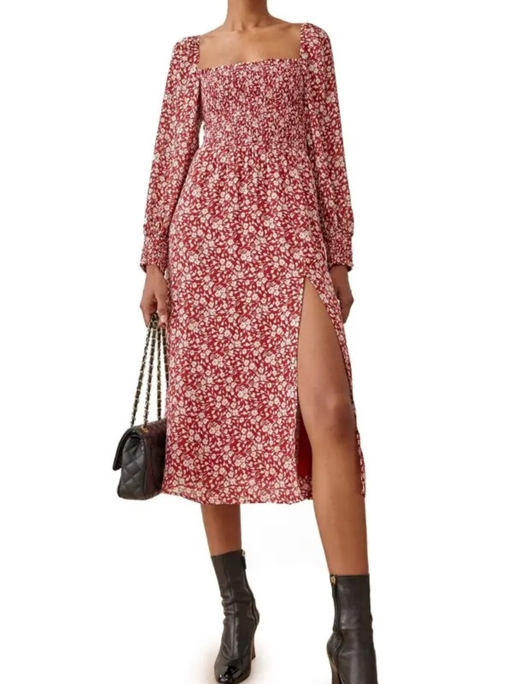Reformation Cello Red & White Floral Midi Dress Size S